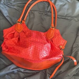 Elegant Orange Woven Leather Tote